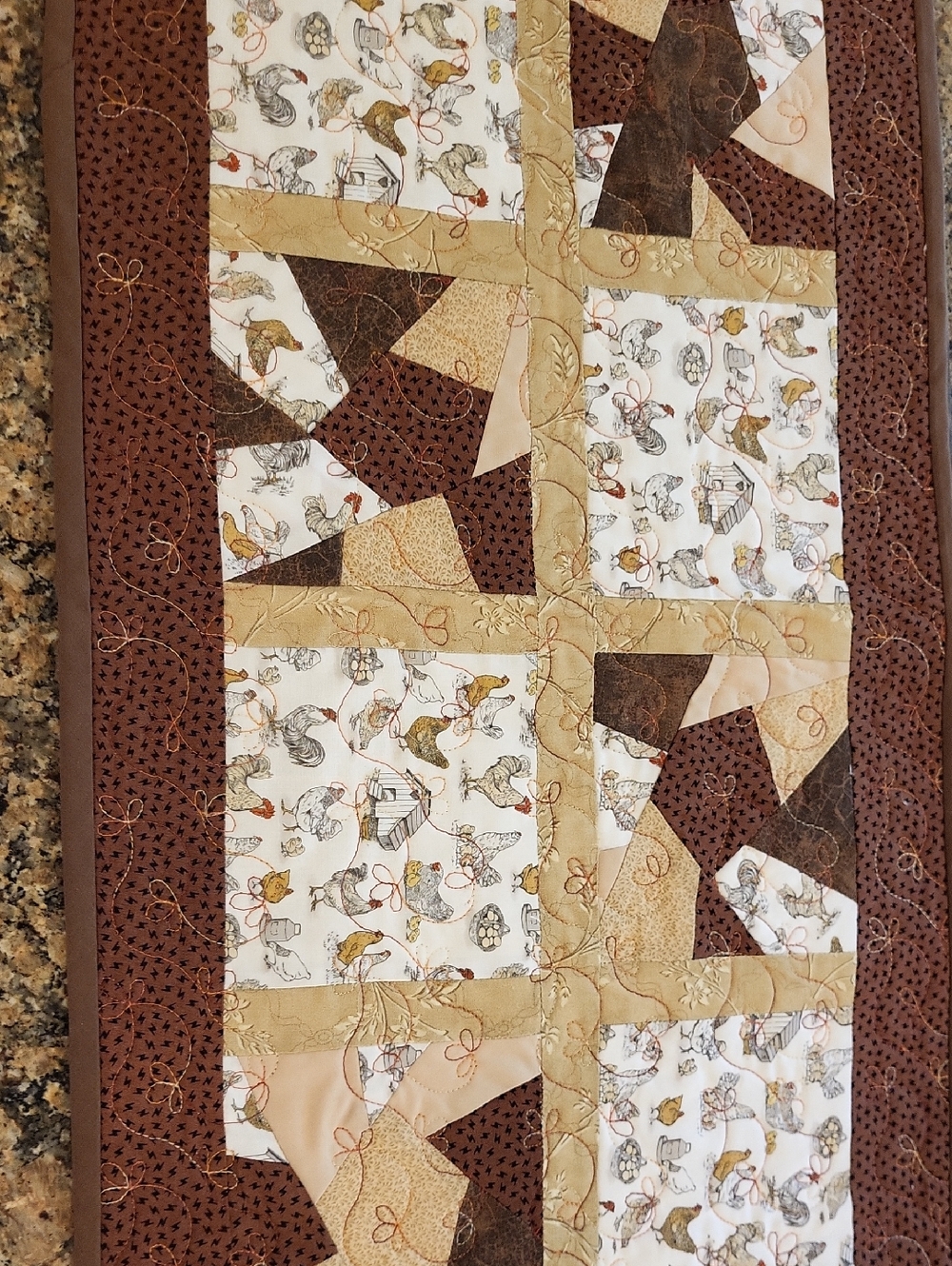 Handmade Brown and Cream Patchwork Quilt Runner